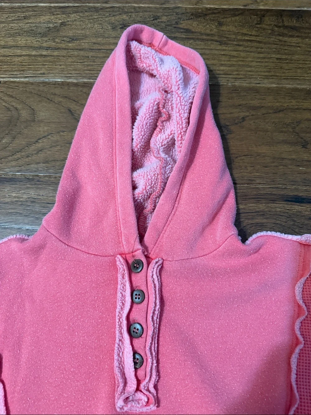 BKE Coral Pink Hooded Button-Front Pullover